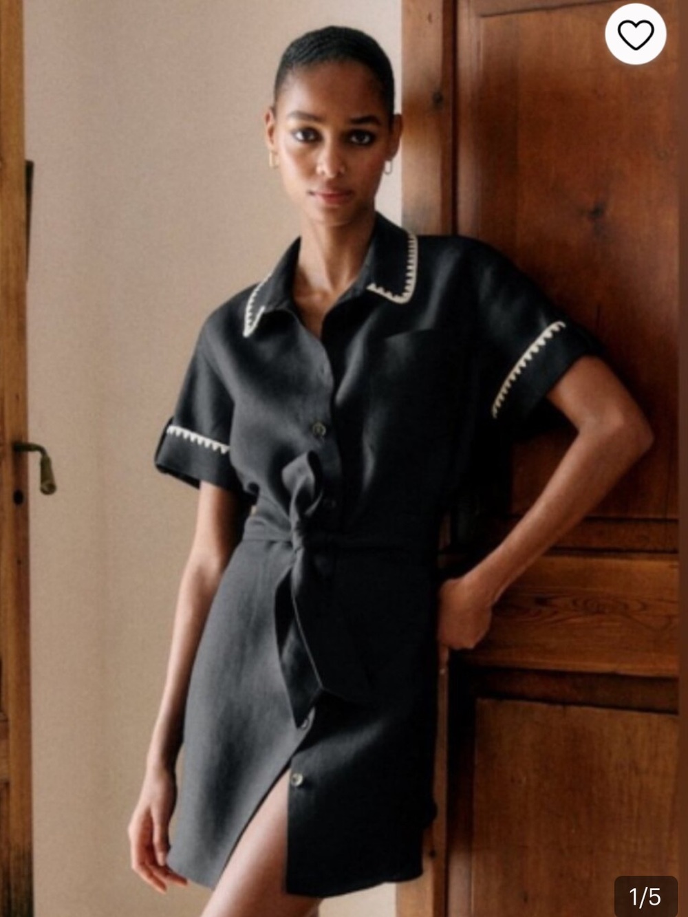 Sezane Noir Black Ana Embroidered Linen Dress
